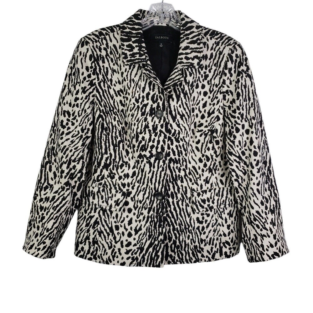 Talbots Womens Size 10 Medium Cotton Blazer Jacket Leopard Animal Print - Picture 2 of 7